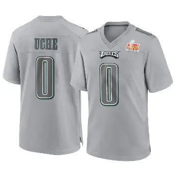 ＃0 Men's Joshua Uche Gray Game Philadelphia Eagles Atmosphere Fashion Super Bowl LIX Jersey