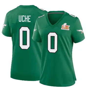 ＃0 Women's Joshua Uche Green Game Philadelphia Eagles Kelly Alternate Super Bowl LIX Jersey