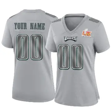 ＃00 Women's Custom Gray Game Philadelphia Eagles Atmosphere Fashion Super Bowl LIX Jersey