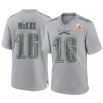 ＃16 Men's Tanner McKee Gray Game Philadelphia Eagles Atmosphere Fashion Super Bowl LIX Jersey