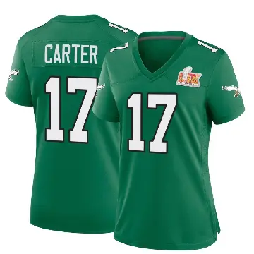 ＃17 Women's Cris Carter Green Game Philadelphia Eagles Kelly Alternate Super Bowl LIX Jersey