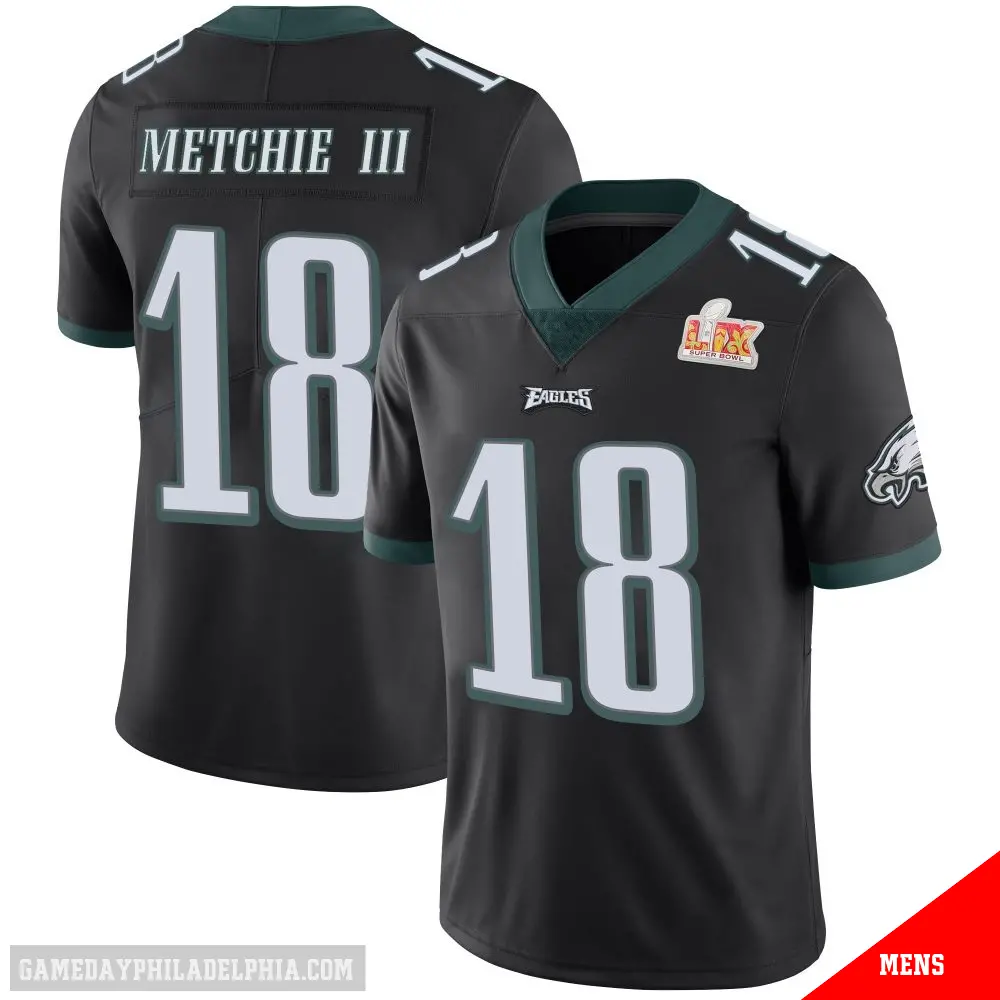 ＃18 Men's John Metchie III Black Limited Philadelphia Eagles Alternate Vapor Untouchable Super Bowl LIX Jersey