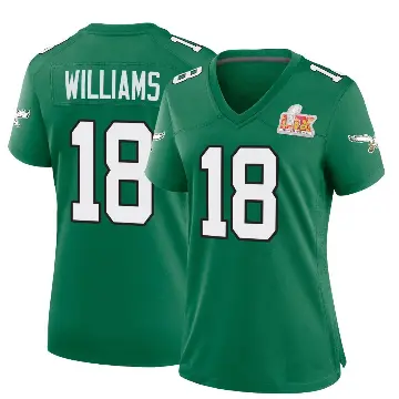 ＃18 Women's Avery Williams Green Game Philadelphia Eagles Kelly Alternate Super Bowl LIX Jersey