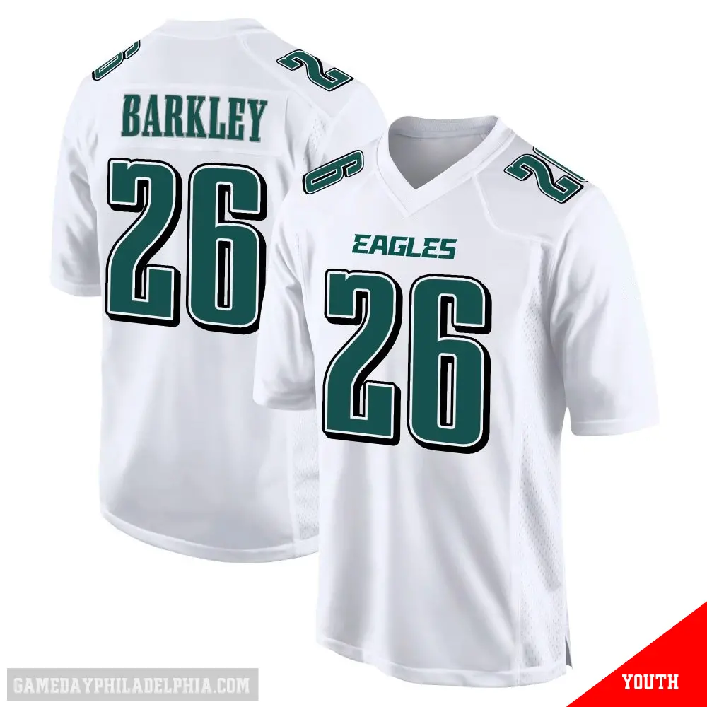 ＃26 Youth Saquon Barkley White Game Philadelphia Eagles Tundra Fashion Jersey