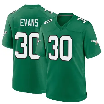 ＃30 Men's Justin Evans Green Game Philadelphia Eagles Kelly Alternate Jersey