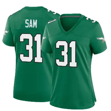 ＃31 Women's Andre' Sam Green Game Philadelphia Eagles Kelly Alternate Jersey
