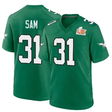 ＃31 Youth Andre' Sam Green Game Philadelphia Eagles Kelly Alternate Super Bowl LIX Jersey