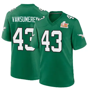 ＃43 Men's Ben VanSumeren Green Game Philadelphia Eagles Kelly Alternate Super Bowl LIX Jersey