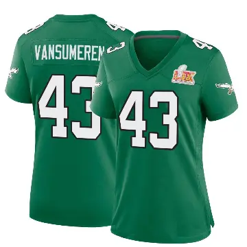＃43 Women's Ben VanSumeren Green Game Philadelphia Eagles Kelly Alternate Super Bowl LIX Jersey