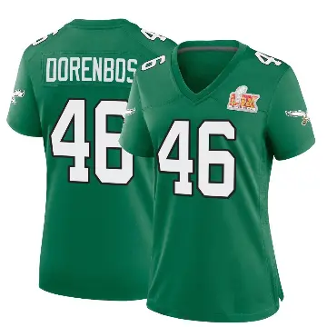 ＃46 Women's Jon Dorenbos Green Game Philadelphia Eagles Kelly Alternate Super Bowl LIX Jersey