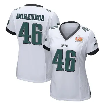 ＃46 Women's Jon Dorenbos White Game Philadelphia Eagles Super Bowl LIX Jersey
