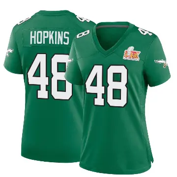 ＃48 Women's Wes Hopkins Green Game Philadelphia Eagles Kelly Alternate Super Bowl LIX Jersey