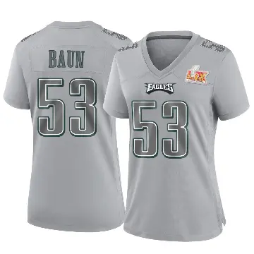 ＃53 Women's Zack Baun Gray Game Philadelphia Eagles Atmosphere Fashion Super Bowl LIX Jersey