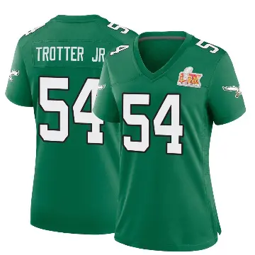＃54 Women's Jeremiah Trotter Jr. Green Game Philadelphia Eagles Kelly Alternate Super Bowl LIX Jersey