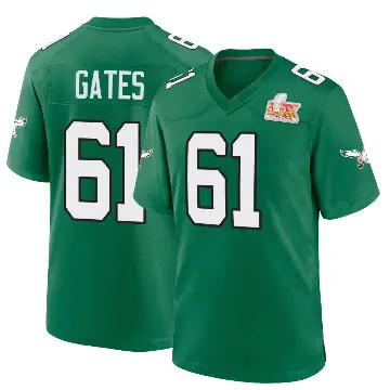 ＃61 Men's Nick Gates Green Game Philadelphia Eagles Kelly Alternate Super Bowl LIX Jersey