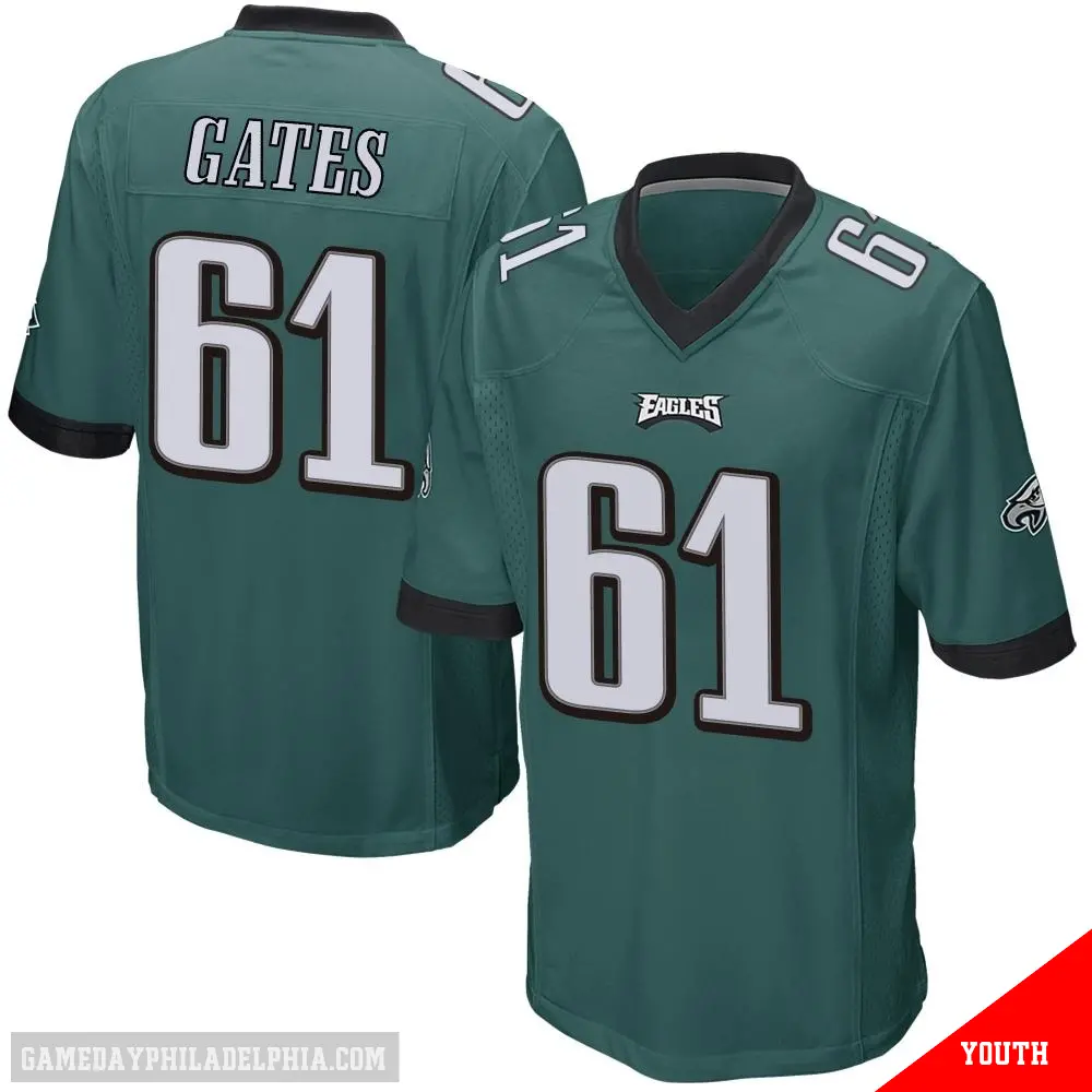 ＃61 Youth Nick Gates Green Game Philadelphia Eagles Team Color Jersey