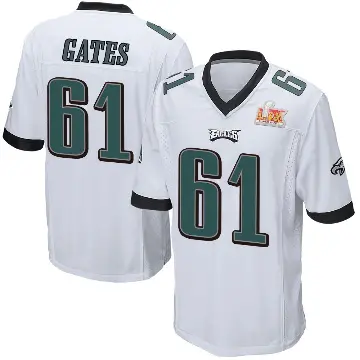 ＃61 Youth Nick Gates White Game Philadelphia Eagles Super Bowl LIX Jersey