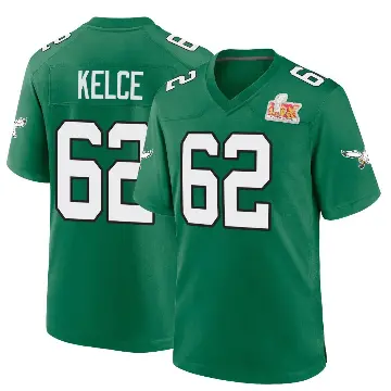 ＃62 Youth Jason Kelce Green Game Philadelphia Eagles Kelly Alternate Super Bowl LIX Jersey