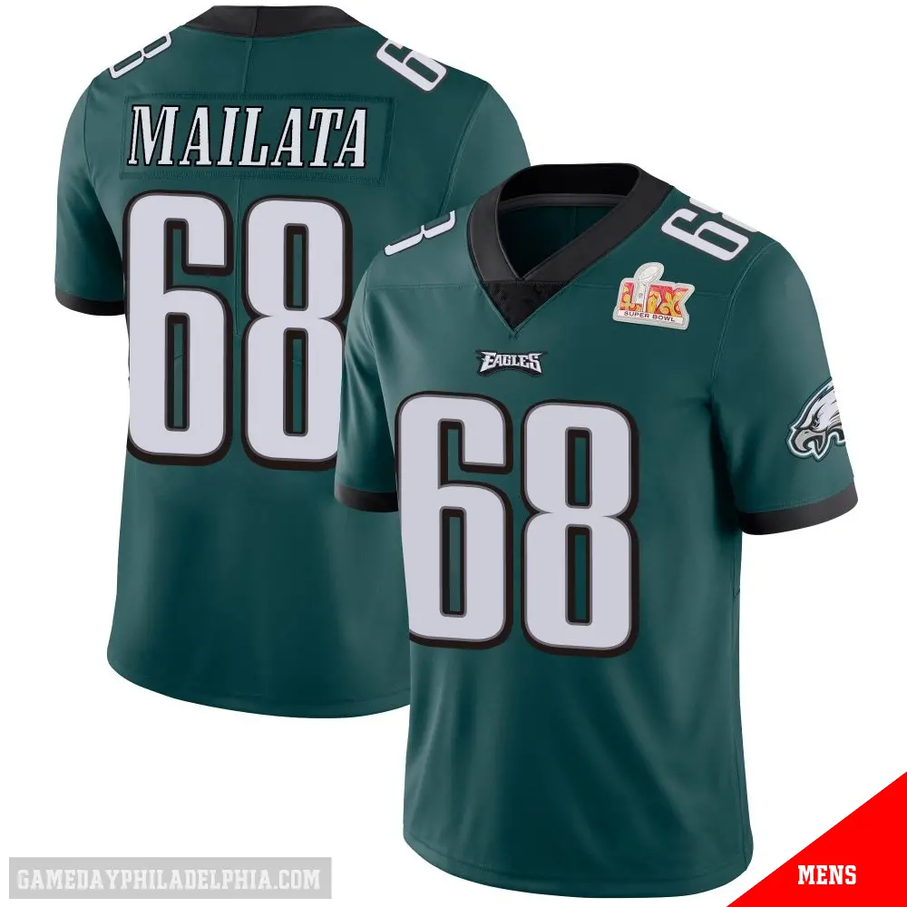 ＃68 Men's Jordan Mailata Green Limited Philadelphia Eagles Midnight Team Color Vapor Untouchable Super Bowl LIX Jersey