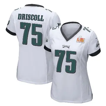 ＃75 Women's Jack Driscoll White Game Philadelphia Eagles Super Bowl LIX Jersey