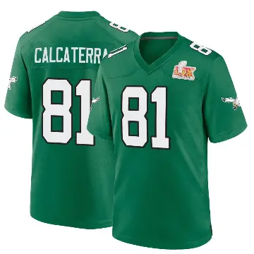 ＃81 Men's Grant Calcaterra Green Game Philadelphia Eagles Kelly Alternate Super Bowl LIX Jersey