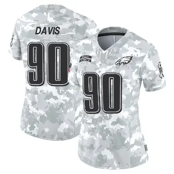 ＃90 Women's Jordan Davis Arctic Camo Limited Philadelphia Eagles 2024 Salute to Service Jersey