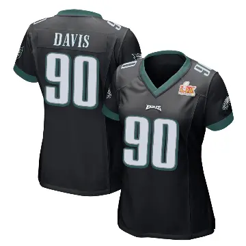 ＃90 Women's Jordan Davis Black Game Philadelphia Eagles Alternate Super Bowl LIX Jersey