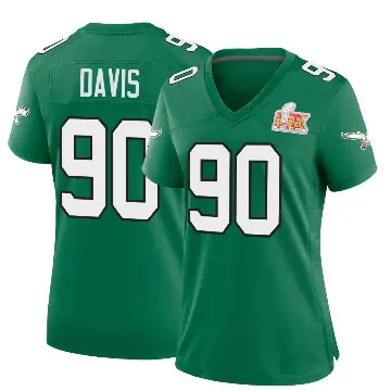 ＃90 Women's Jordan Davis Green Game Philadelphia Eagles Kelly Alternate Super Bowl LIX Jersey