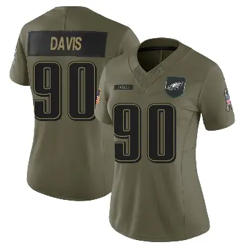 ＃90 Women's Jordan Davis Olive Limited Philadelphia Eagles 2025 Salute to Service Jersey