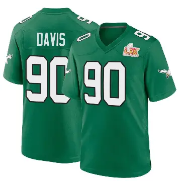 ＃90 Youth Jordan Davis Green Game Philadelphia Eagles Kelly Alternate Super Bowl LIX Jersey