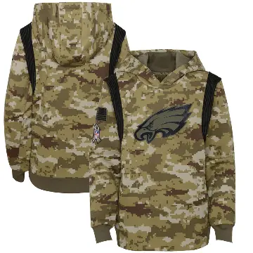 Youth Olive Philadelphia Eagles 2021 Salute to Service Therma Performance Pullover Hoodie
